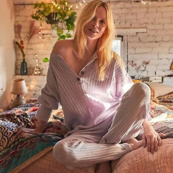 FREE PEOPLE Around The Clock Ribbed Sweater Heather Oatmeal {3F30} - Picture 1 of 8